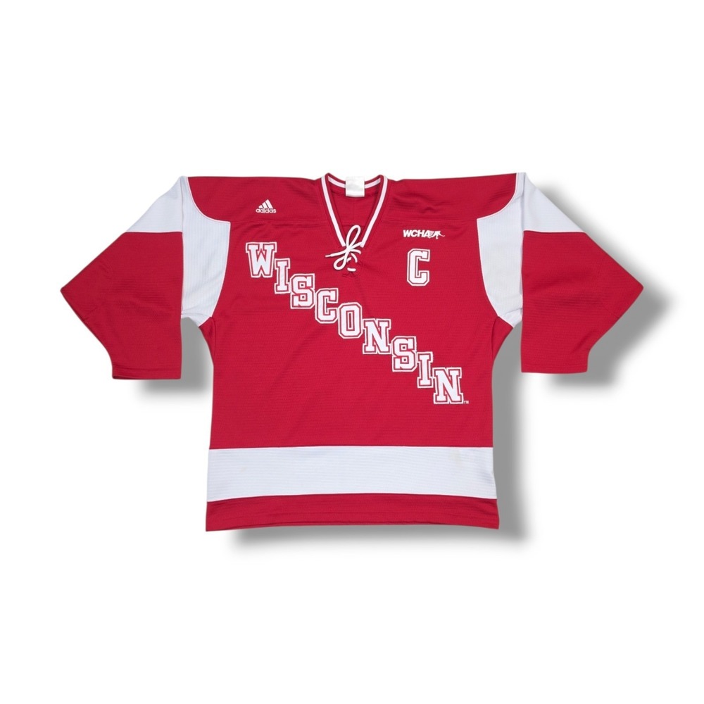 Wisconsin Badgers WCHA Adidas Lace Ice Hockey Jersey Size Medium